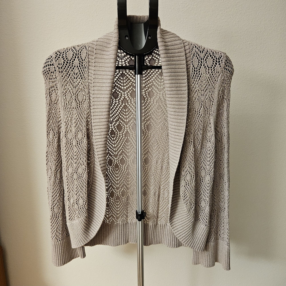 Bohemian Taupe Open-Knit Cropped Cardigan